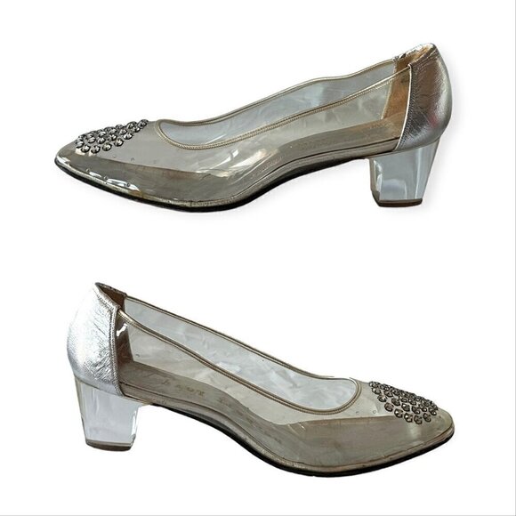 Vintage 60s Clear Plastic Vinyl Shoes by Beth and Herbert Levine with Rhinestone - Picture 8 of 16